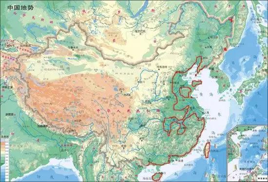 圖中紅色線就是當時的中國的海岸線了……（圖片來源：http://news.ifeng.com/a/20171207/53948648_0.shtml）